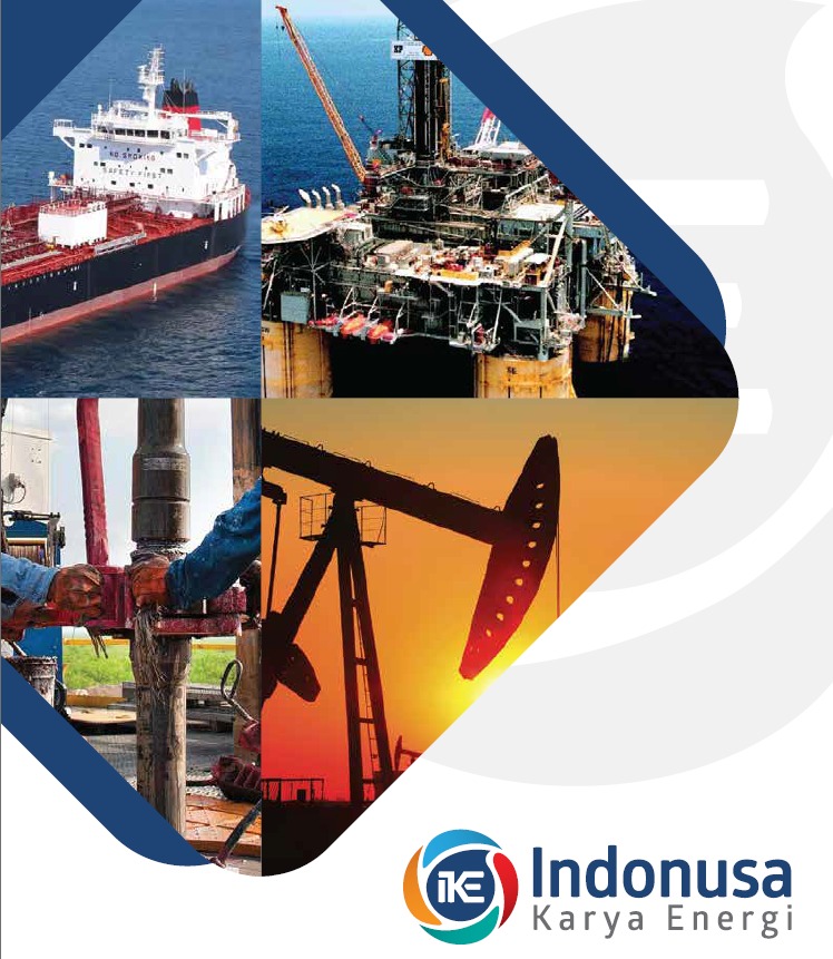 IKE operations — offshore platform, tanker vessel, drilling rig, and oil pump at sunset
